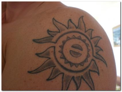 Tribal Sun Shoulder Tattoo